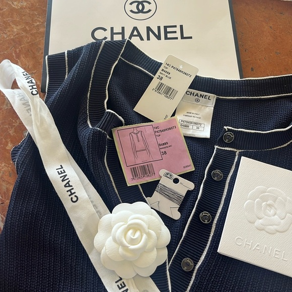 Authentic Chanel Navy Cotton tank top/shirt good condition. Dress it up and down